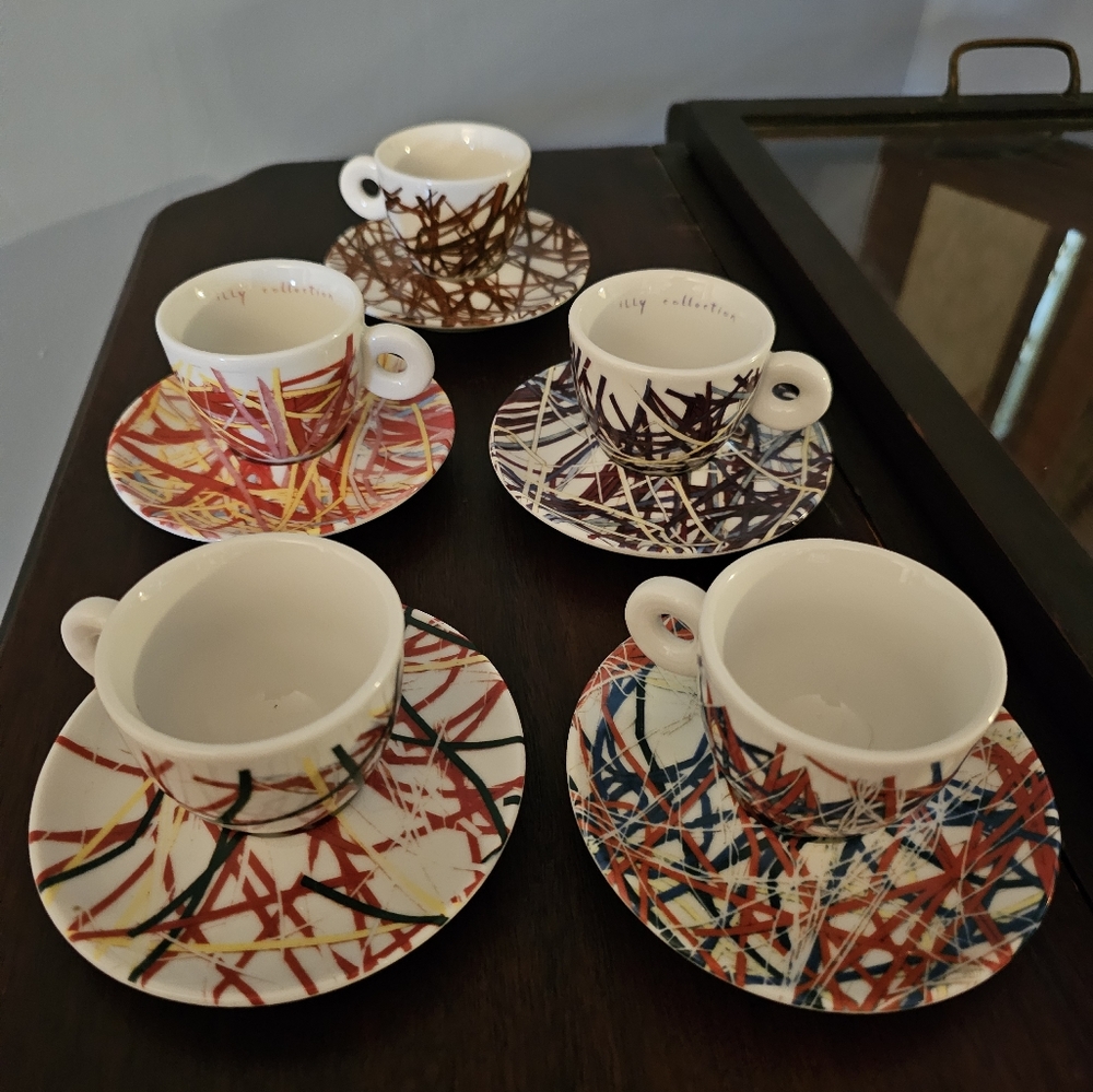 Set of 5 Small Teacups with Saucers